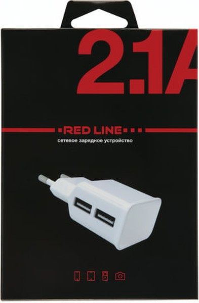 Зарядное устройство сетевое (220В) RED LINE NT-2A, 2 порта USB, выходной ток 2,1 А, белое - фото 2 - id-p116213577