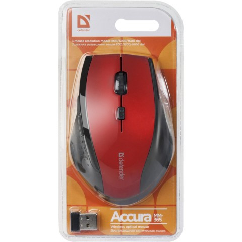 Беспроводная мышь Defender Accura MM-365 красный,6 кнопок,800-1600 dpi - фото 2 - id-p116220138
