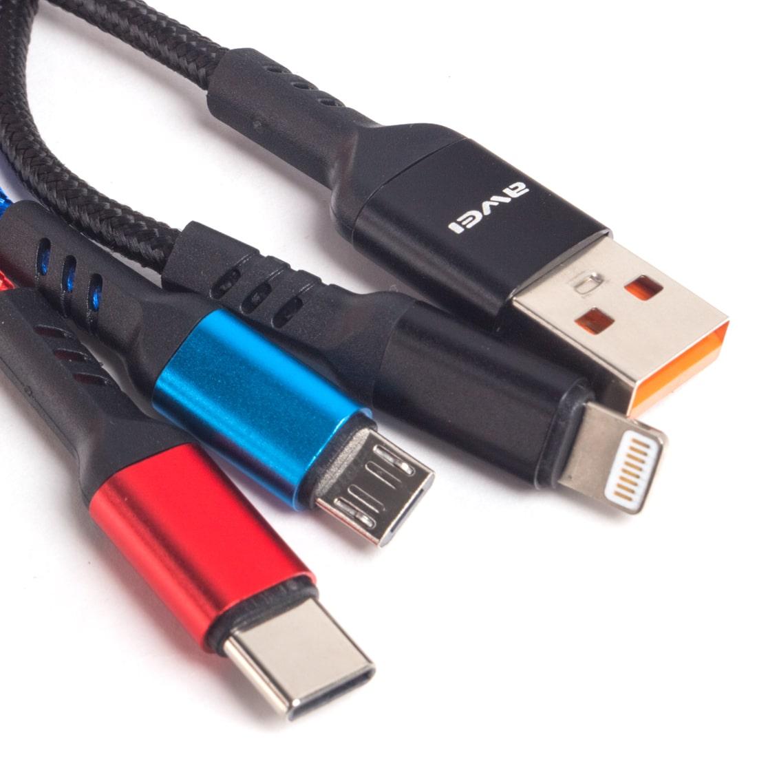 Интерфейсный кабель, Awei, 3 in 1 cable CL-971, 2.4A, 1.2m, 3х цветный - фото 1 - id-p116225419