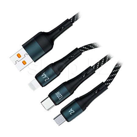 Интерфейсный кабель, Awei, CL-972 3 in 1, 120W, 2.0A, 1.2m, Чёрный - фото 2 - id-p116225446