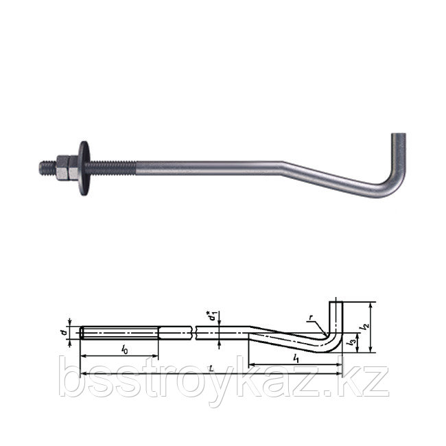 Болт фундаментный анкерный изогнутый ГОСТ 24379.1 2012 тип 1.2, фото 1