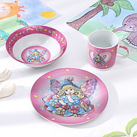 Набор детской посуды из керамики Доляна «Дюймовочка», 3 предмета: кружка 230 мл, миска 400 мл, тарелка d=18