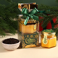 Подарочный набор «С новым годом»: чай чёрный с чабрецом 50 г., крем-мёд с апельсином 120 г.