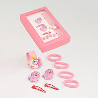 Детский подарочный набор для девочек 9 в 1: наручные часы, 4 резинки, 2 зажима, 2 заколки
