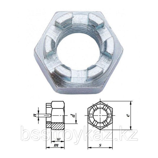 Төмен тәжді гайка DIN 937 мырышталған болат, фото 1