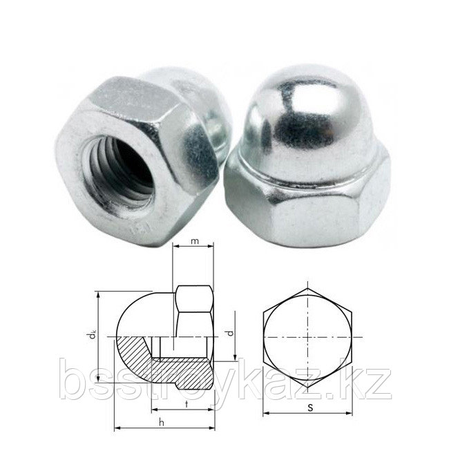 ГОСТ — МЕМСТ 11860-85 стандартында мырышталған алтыбұрышты қалпақшалы гайка DIN 1587 болат, фото 1
