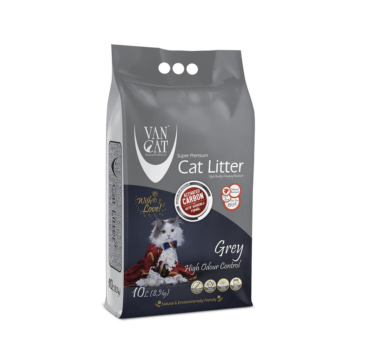 Van Cat Grey бентонитовый комкующийся наполнитель c углем, 10 кг, фото 1