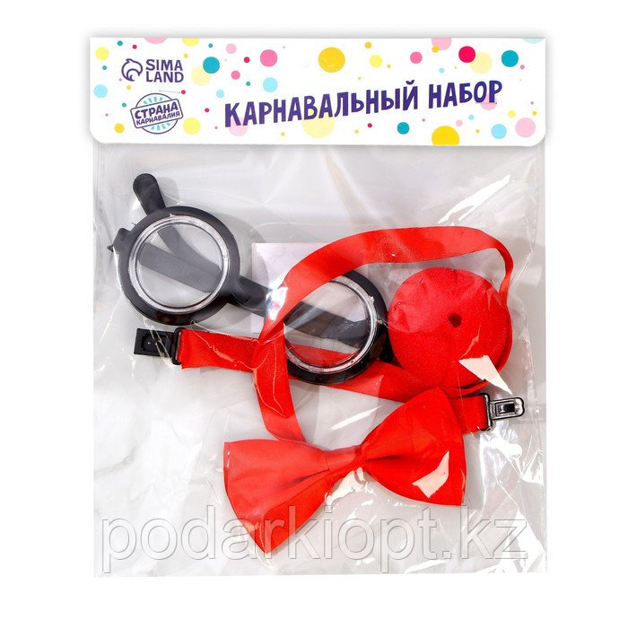 Карнавальный набор «Клоун», нос, бабочка, очки - фото 3 - id-p116236215