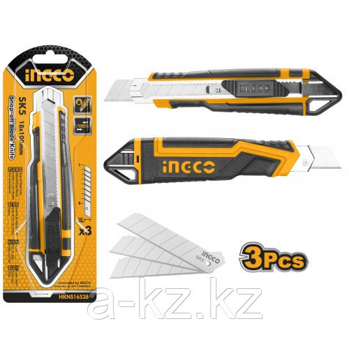 INGCO Нож строительный 18х100 мм/ в комплекте 3 лезвия SK5 - фото 1 - id-p116237623