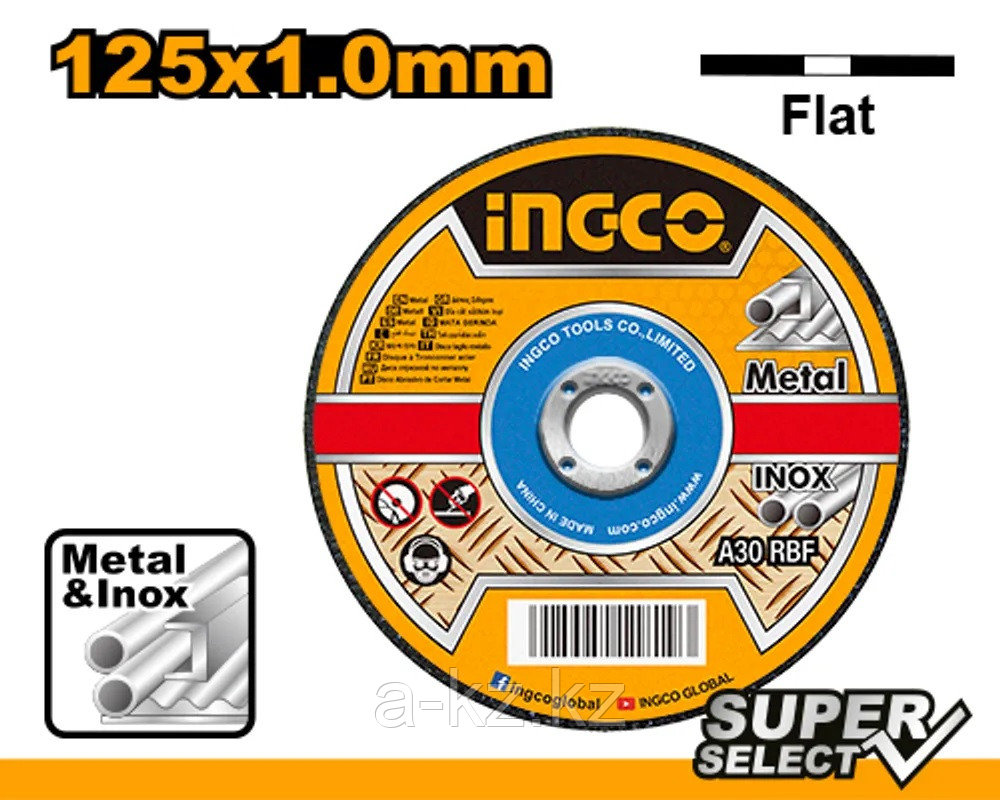 INGCO Диск отрезной по металлу и INOX 125x1.0x22.2 прямой - фото 1 - id-p116237941