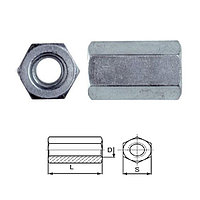Гайка-муфта соединительная удлиненная DIN 6334 стальная оцинкованная