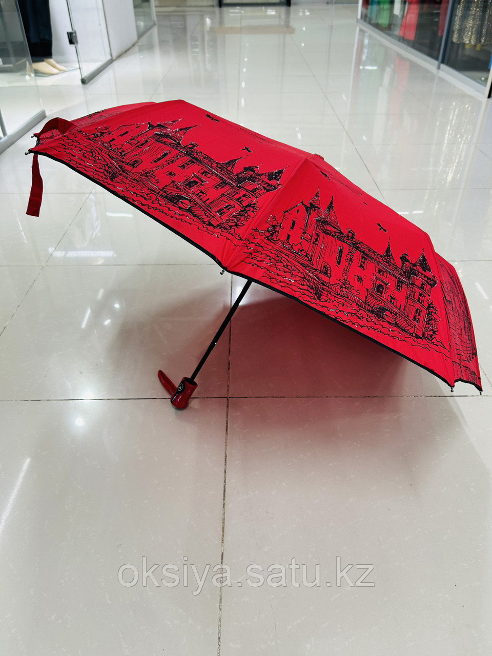 Красный женский складной зонт - фото 2 - id-p116240948