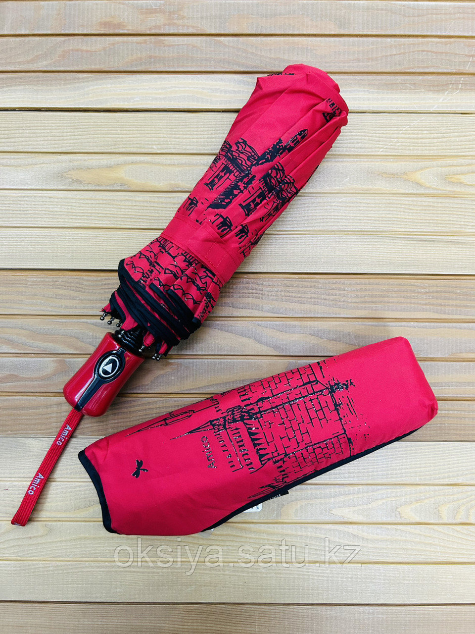 Красный женский складной зонт - фото 4 - id-p116240948