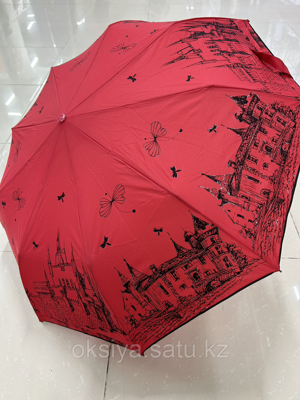 Красный женский складной зонт - фото 6 - id-p116240948