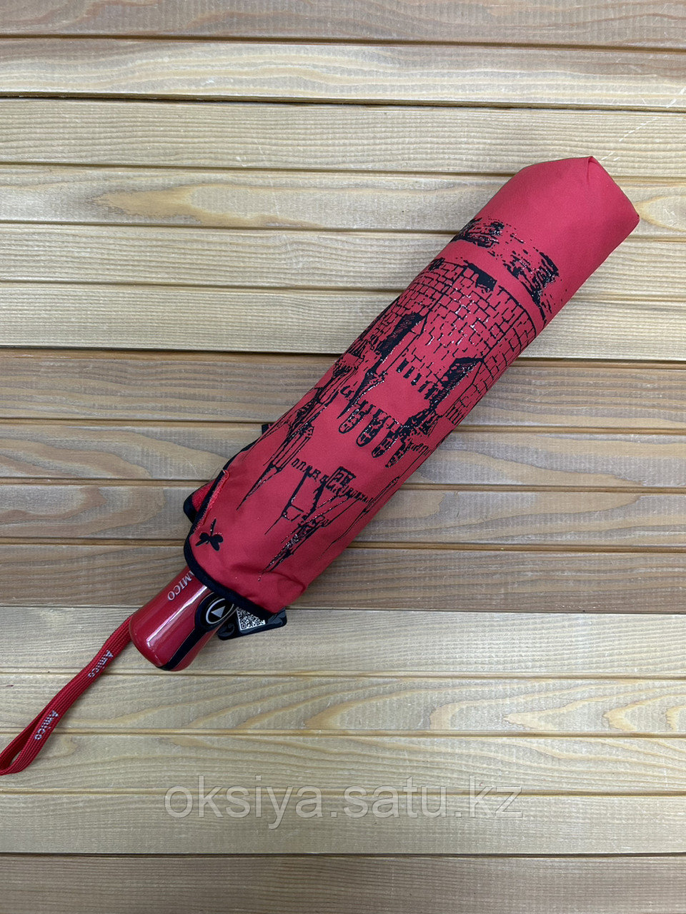 Красный женский складной зонт - фото 7 - id-p116240948