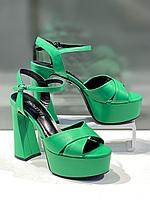Красивые женские босоножки зеленого цвета "Paoletti". Качественная кожаная женская обувь. 36