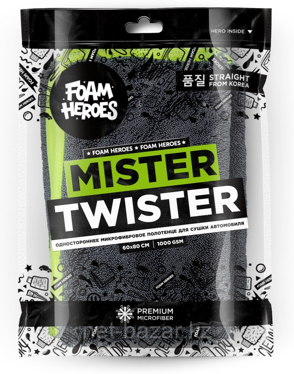 Foam Heroes Mr/ Twister одностороннее микрофибровое  полотенце для сушки автомобиля 60*80см, 1000 г