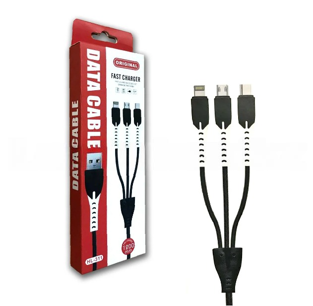 Зарядный USB кабель универсальный 3 в 1 HL-311 черный - фото 1 - id-p103271432