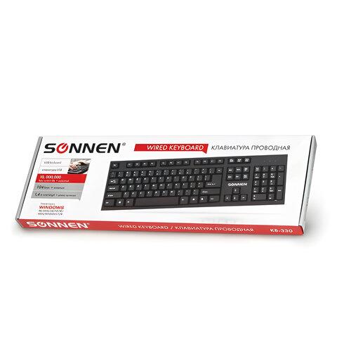 Клавиатура проводная SONNEN KB-330,USB, 104 клавиши, классический дизайн, черная - фото 1 - id-p116248460