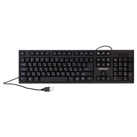 Клавиатура проводная SONNEN KB-330,USB, 104 клавиши, классический дизайн, черная - фото 2 - id-p116248460