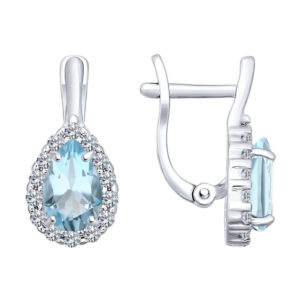 Серьги из серебра с топазами и фианитами SOKOLOV 92021126 серебро с родием, с английским замком, фото 1