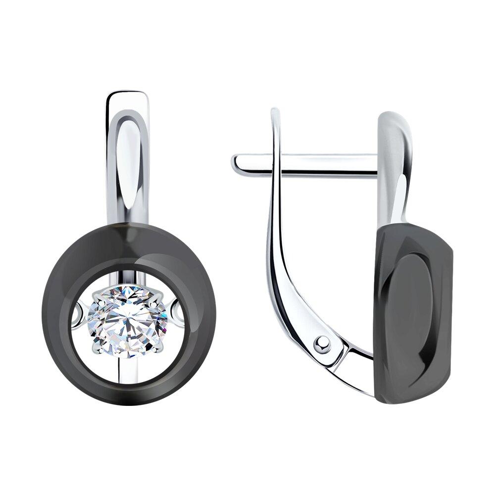 Серьги из серебра с фианитами  94-120-01735-2 серебро с родием вставка фианит, фото 1