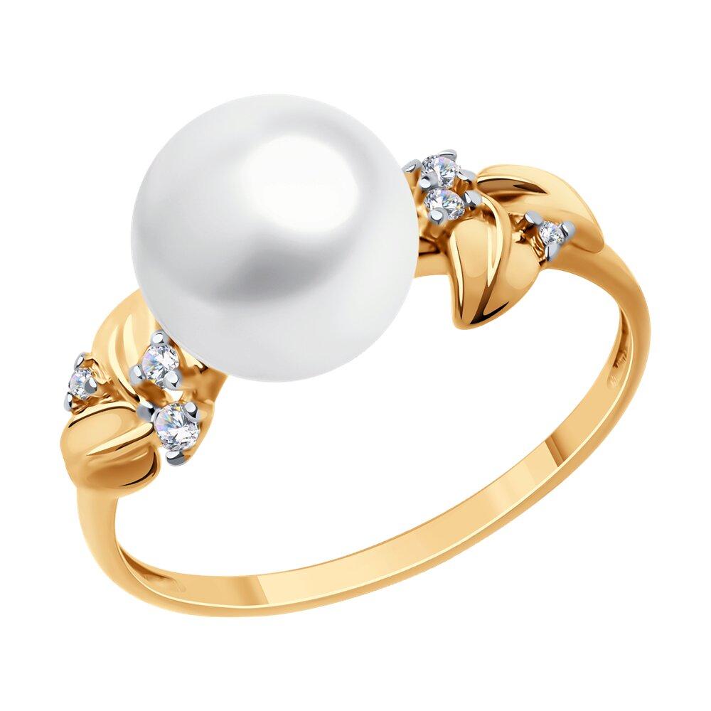 Кольцо из золочёного серебра с жемчугом и фианитами Diamant 93-310-02624-1 позолота