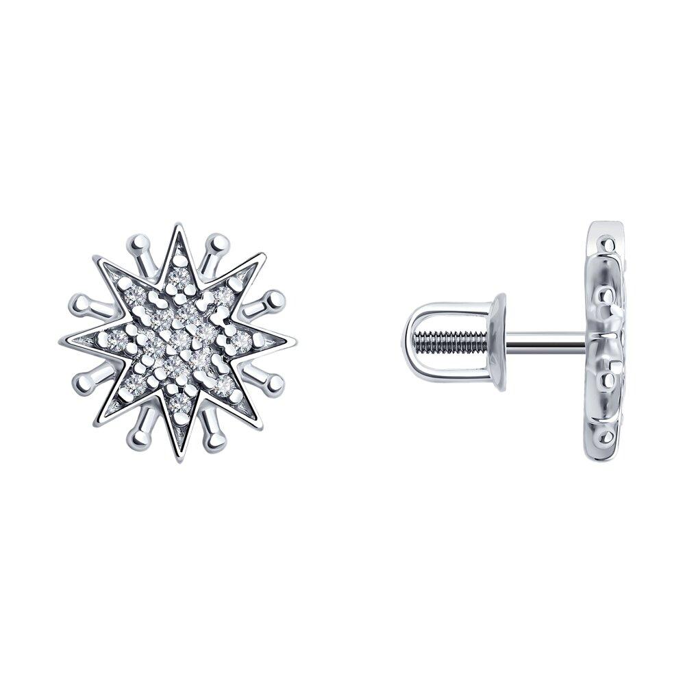 Серьги из серебра с фианитами Diamant 94-122-02109-1 покрыто  родием