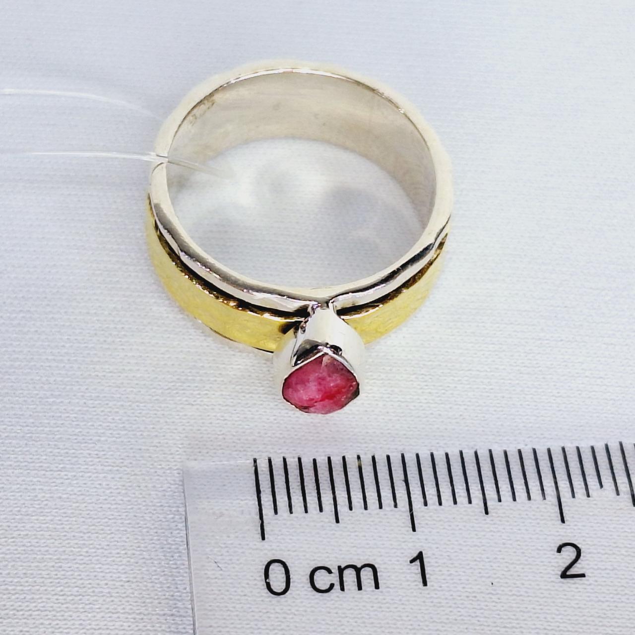 Кольцо Алматы N136 серебро с позолотой вставка рубин - фото 3 - id-p116250352