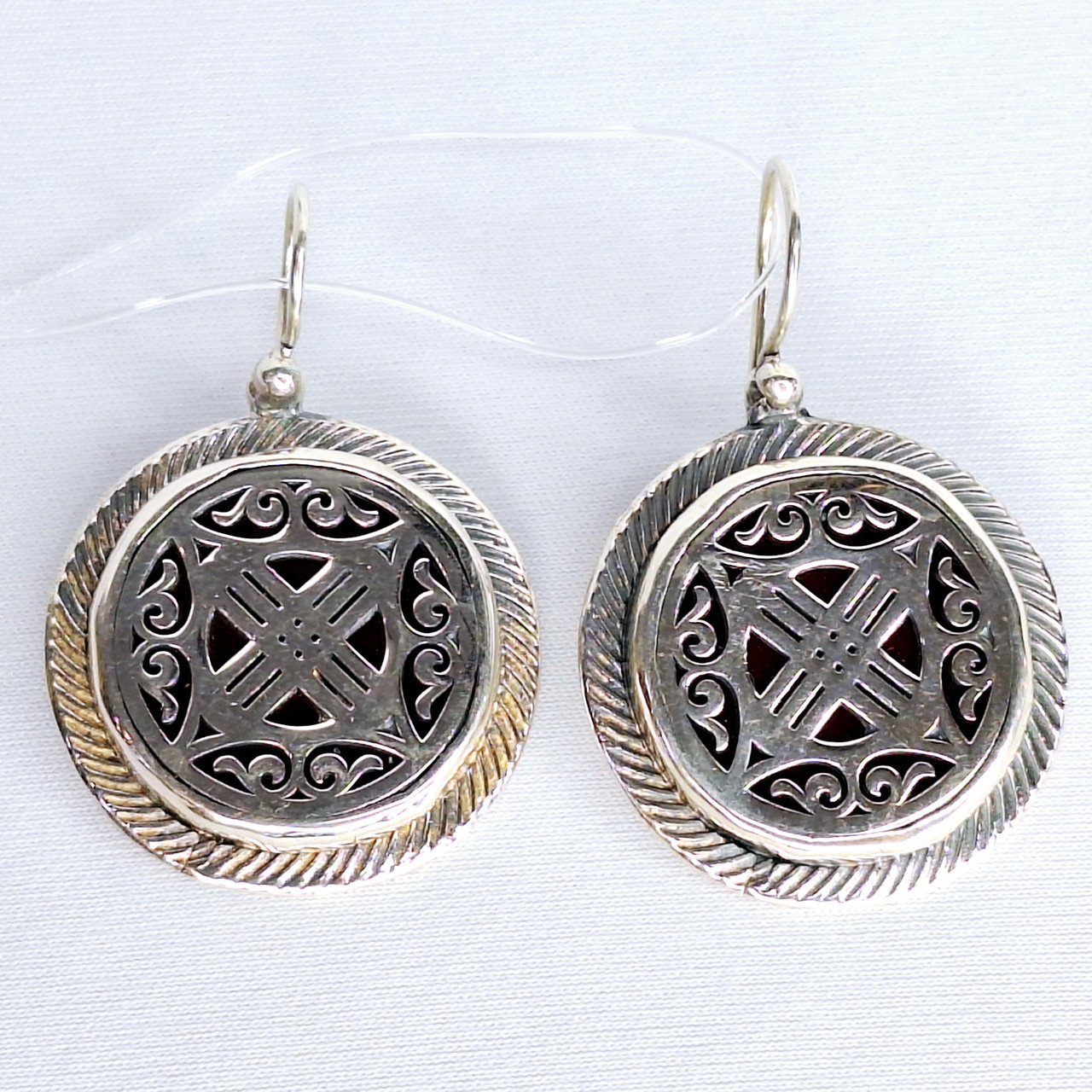 Серьги из серебра с фианитами  N155  вставка эмаль вид круглый, национальный,, фото 1