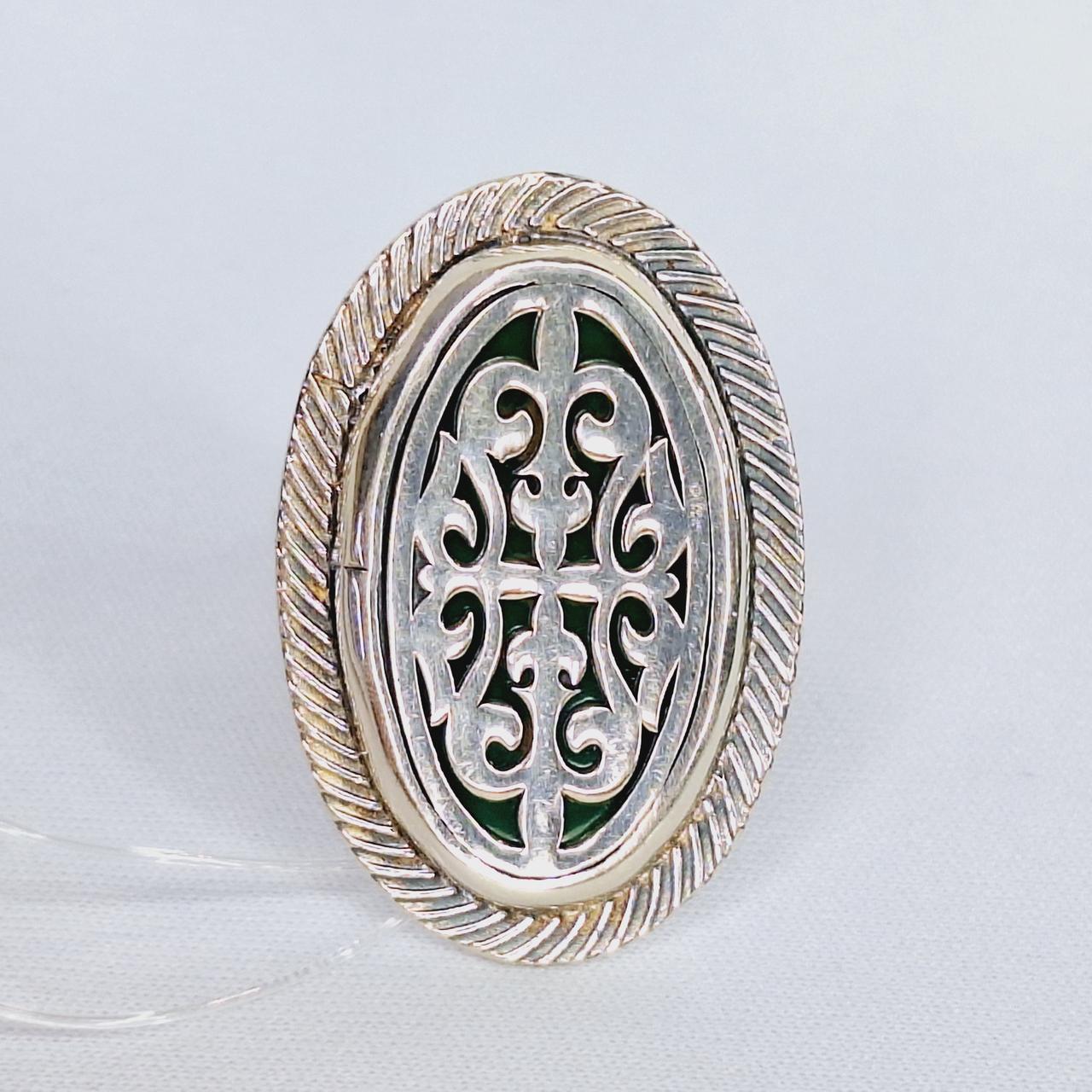 Кольцо Алматы N163 серебро без покрытия вставка эмаль вид овал, национальное - фото 1 - id-p116250381