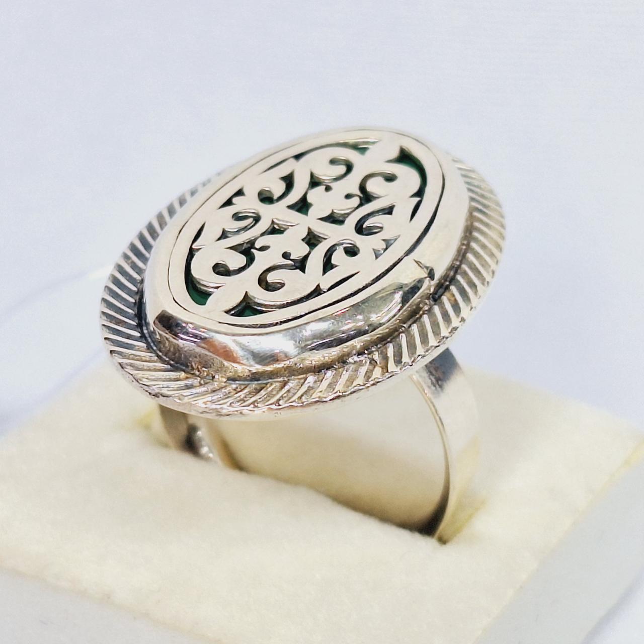 Кольцо Алматы N163 серебро без покрытия вставка эмаль вид овал, национальное - фото 2 - id-p116250381
