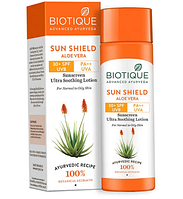 Лосьон солнцезащитный  для лица с алоэ вера 120мл  Sun Shield Aloe Vera 30+Spf Sunscreen Lotion Biotiq