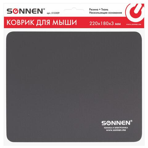 Коврик для мыши SONNEN "BLACK", резина + ткань, 220х180х3 мм - фото 3 - id-p116251759