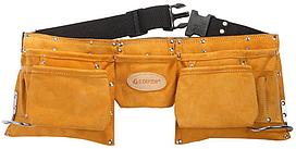 STAYER кожаный, 2 скобы, пояс для инструментов с 11 карманами, Professional (38520)