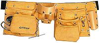 STAYER кожаный, 3 подвески, пояс для инструментов с 10 карманами(38512)