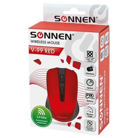 Мышь беспроводная SONNEN V99, USB, красная - фото 3 - id-p116253284