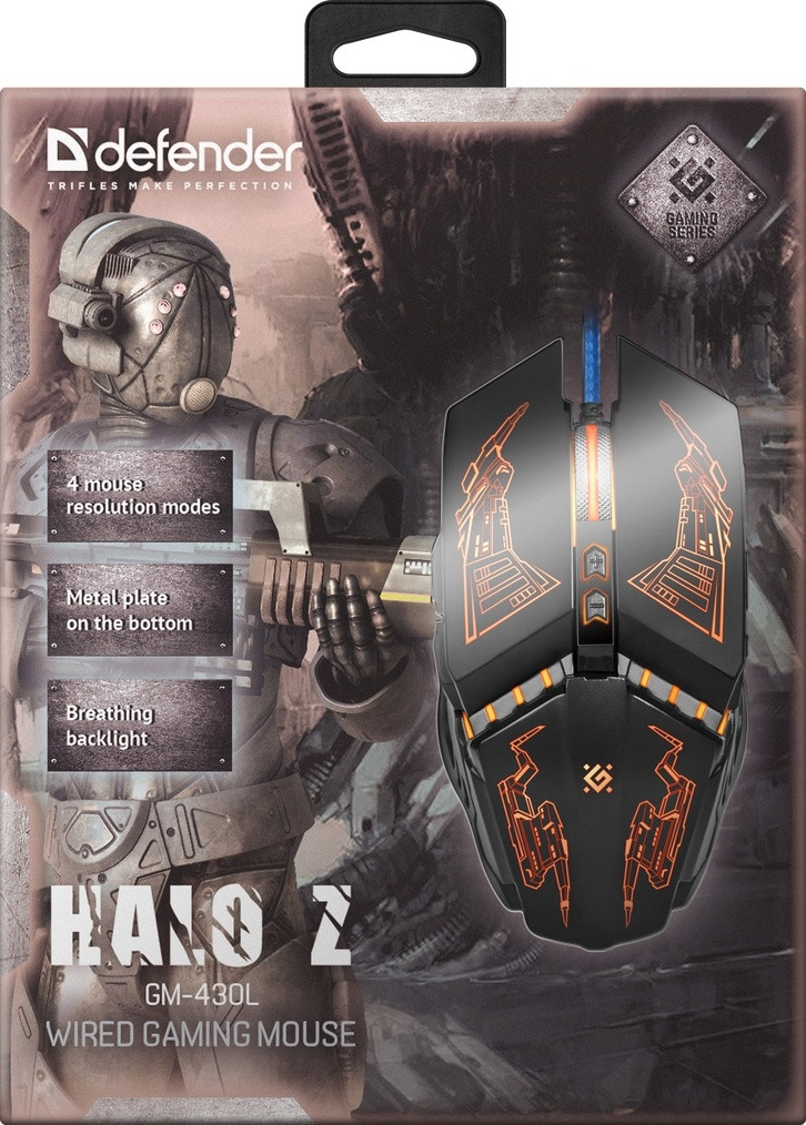Мышь проводная игровая DEFENDER Halo Z GM-430L, USB, 6 кнопок+1 колесо-кнопка, оптическая, черная - фото 1 - id-p116253749