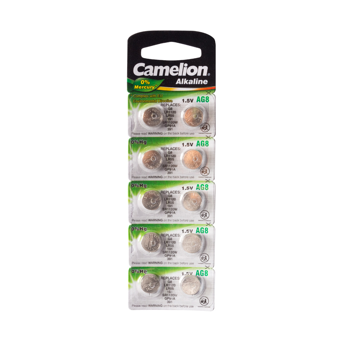 CAMELION AG8-BP10(0%Hg) Батарейка Alkaline, тип AG8, 1.5V, 0% Ртути, 10 шт. в блистере