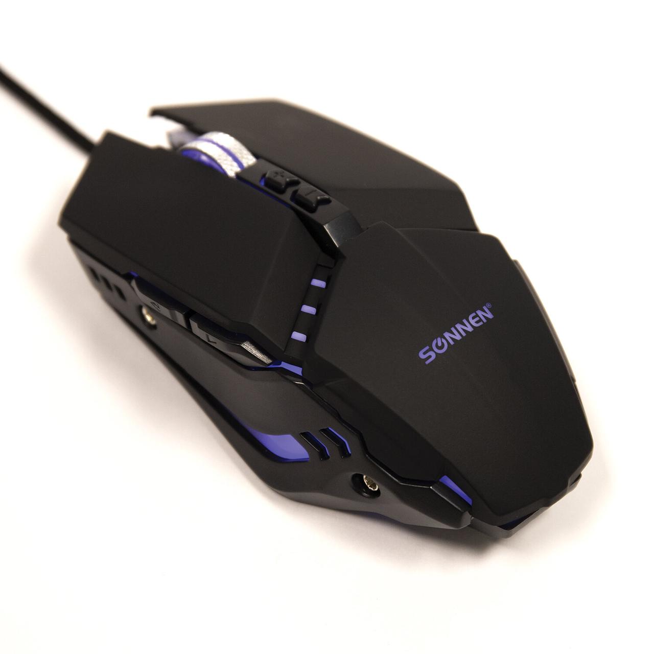 Мышь проводная игровая SONNEN Z5, металл/пластик, 7 кнопок, 800-3200 dpi, RGB-подсветка, черная - фото 4 - id-p116253757