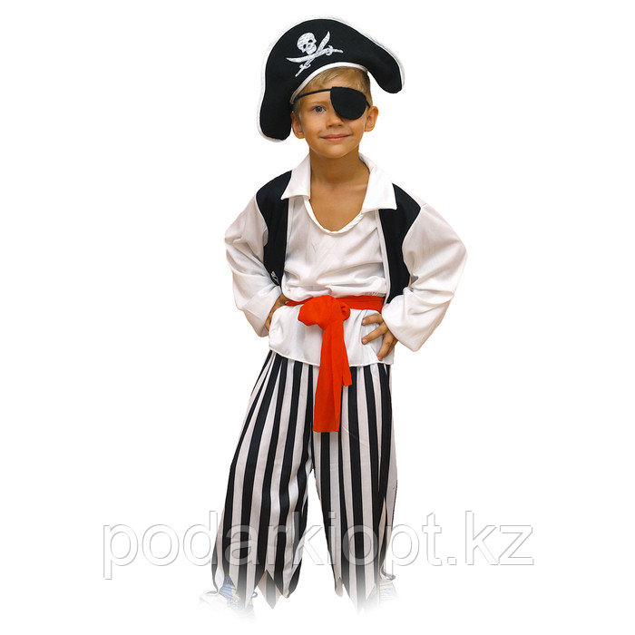 Карнавальный костюм "Пират", 5 предметов: шляпа, повязка, рубашка, пояс, штаны. Рост 122 см - фото 1 - id-p116257164
