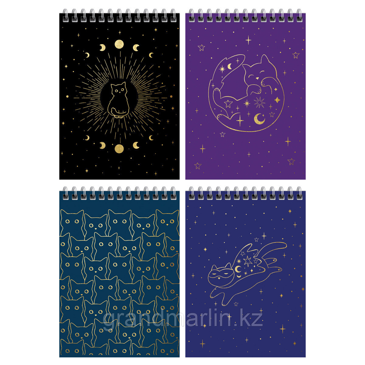 Блокнот А6 60л. на гребне MESHU "Black cat", матовая ламинация, тиснение фольгой, фото 1