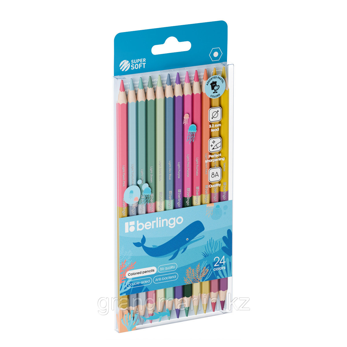 Карандаши цветные пастельные двусторонние Berlingo "SuperSoft. Pastel", 24цв., 12шт., заточен., евро, фото 1