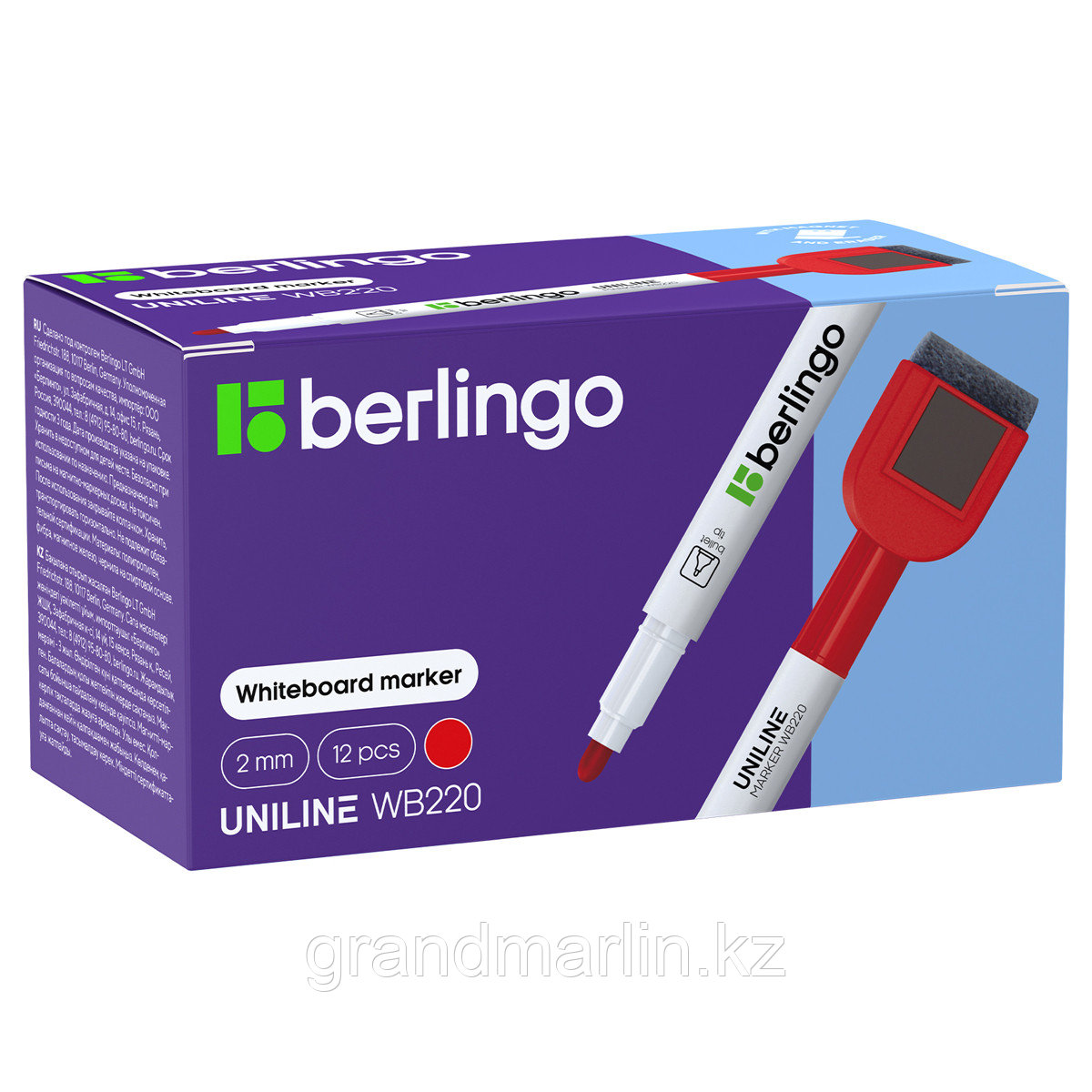 Маркер для белых досок на магните Berlingo "Uniline WB220" красный, пулевидный, 2мм - фото 3 - id-p116183980