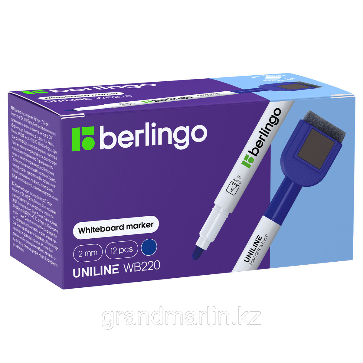 Маркер для белых досок на магните Berlingo "Uniline WB220" синий, пулевидный, 2мм - фото 3 - id-p116183981