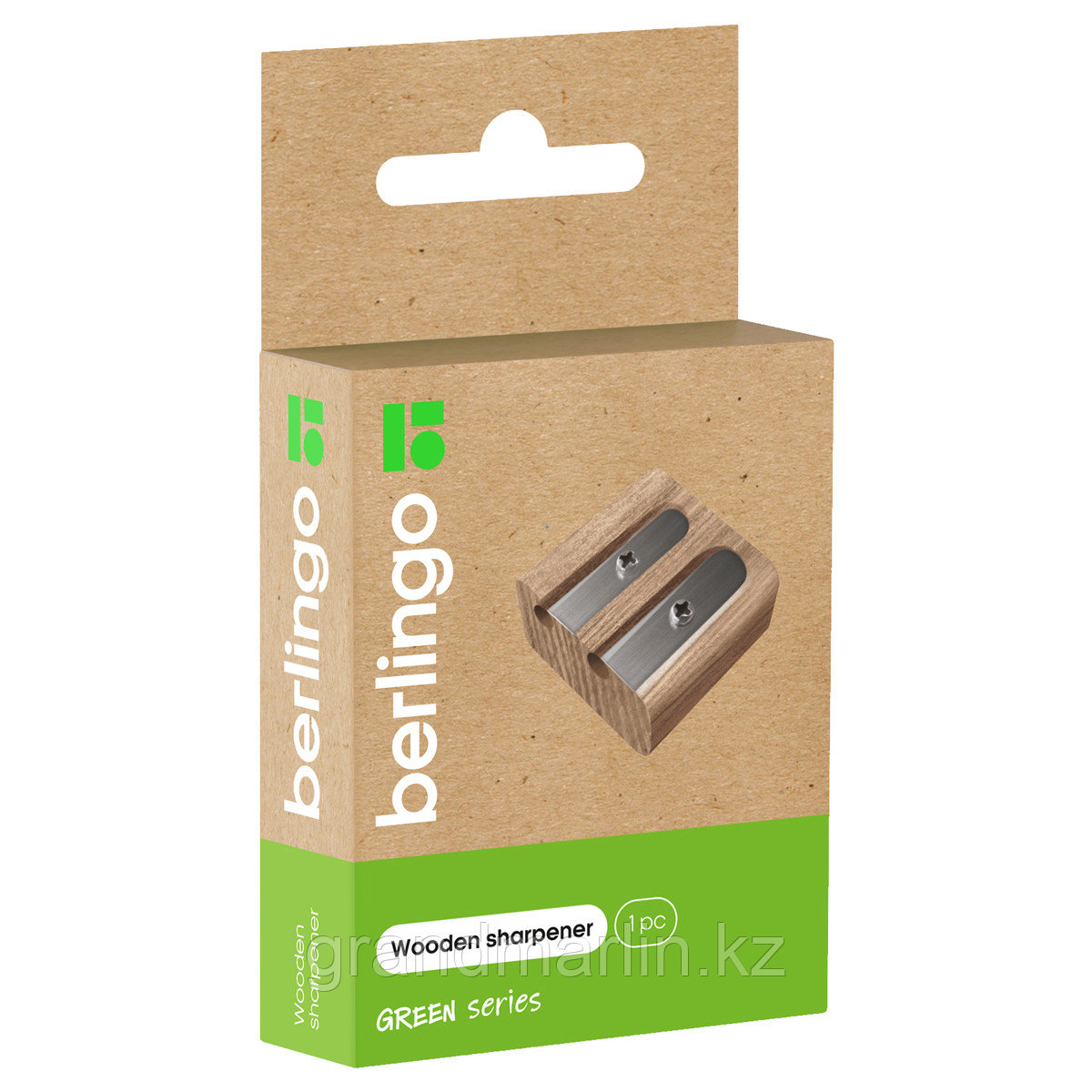 Точилка деревянная Berlingo "Green Series", 2 отверстия, в индивидуальной коробке, с европодвесом - фото 2 - id-p116184268