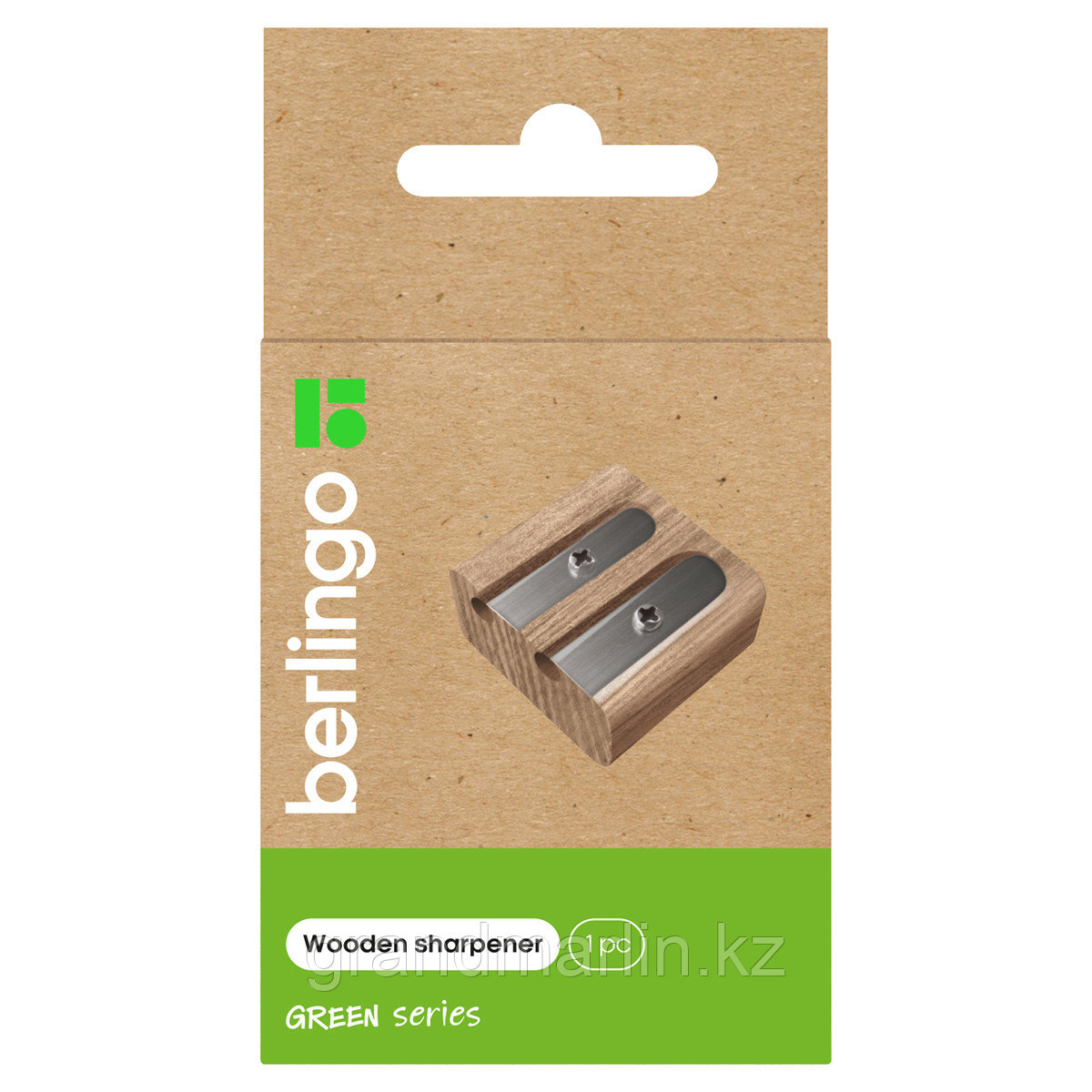 Точилка деревянная Berlingo "Green Series", 2 отверстия, в индивидуальной коробке, с европодвесом - фото 3 - id-p116184268