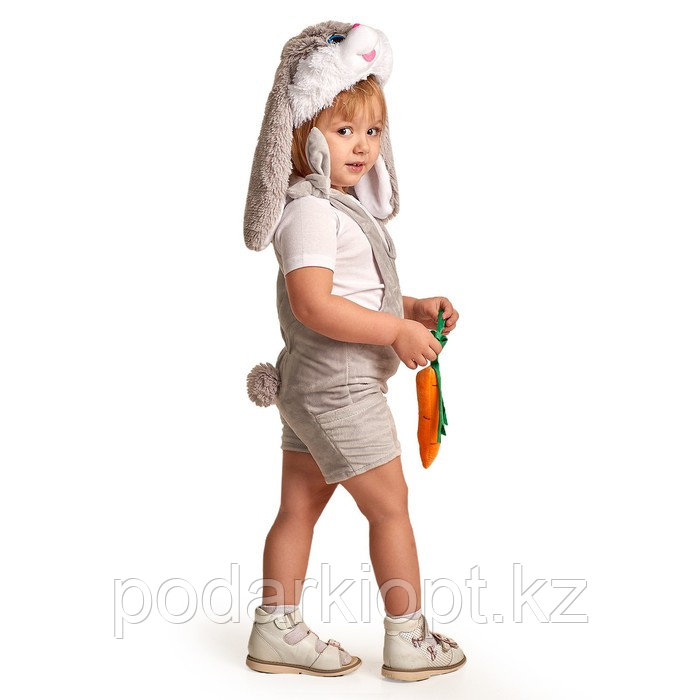 Детский карнавальный костюм "Заюша", шапка, комбинезон, мягконабивная морковка, 1-2 года, рост 92 см - фото 3 - id-p116257448