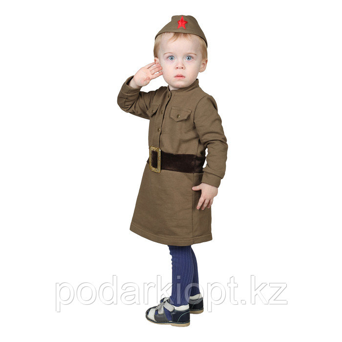 Костюм военного для девочки: платье, пилотка, трикотаж, хлопок 100%, рост 92 см, 1,5-3 года, цвета МИКС - фото 1 - id-p116259415