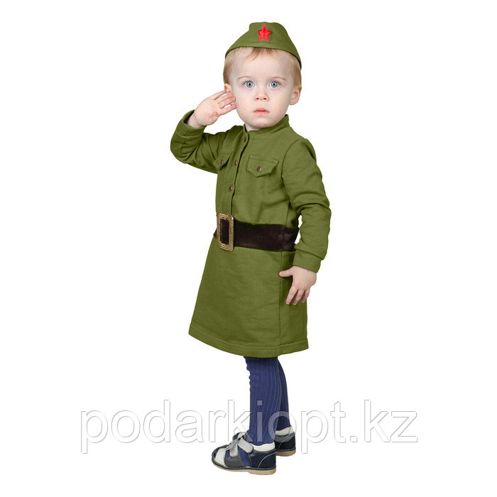 Костюм военного для девочки: платье, пилотка, трикотаж, хлопок 100%, рост 92 см, 1,5-3 года, цвета МИКС - фото 3 - id-p116259415